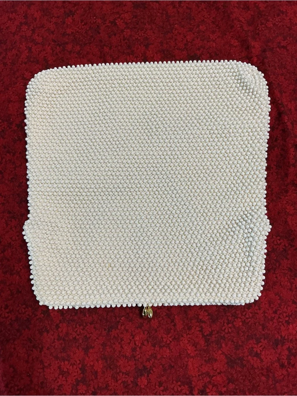 Vintage 1950s White Beaded Evening Purse Kiss Lock & Chain Corde-Bead by Lumured